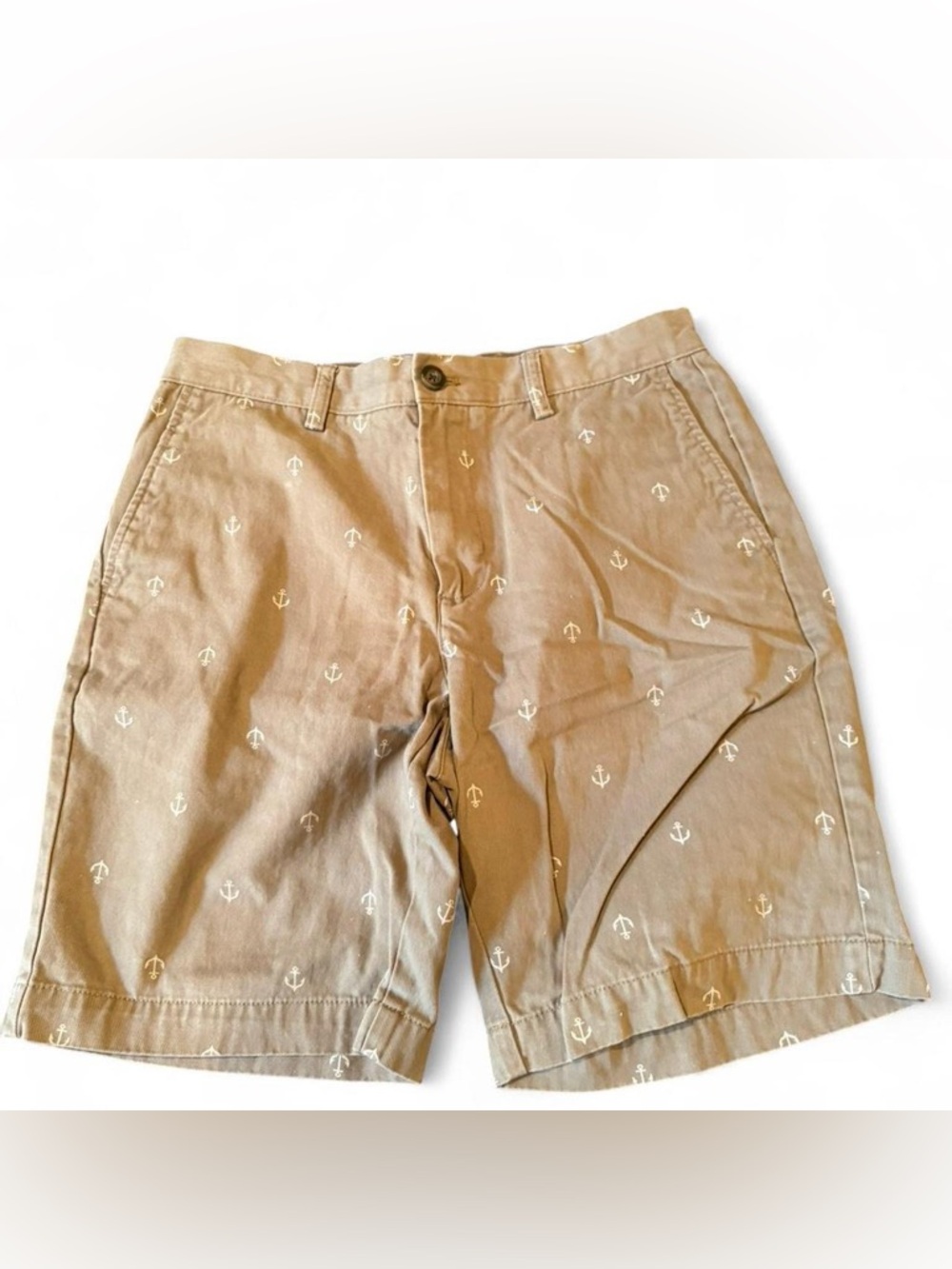Men's Anchor Print Khaki Cotton Shorts